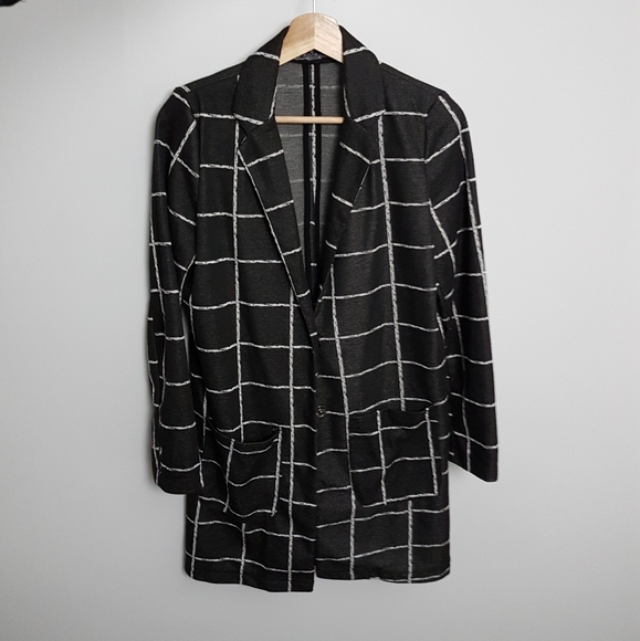 -GONE- Black And Light Grey Check Long Jacket - Picture 1 of 3